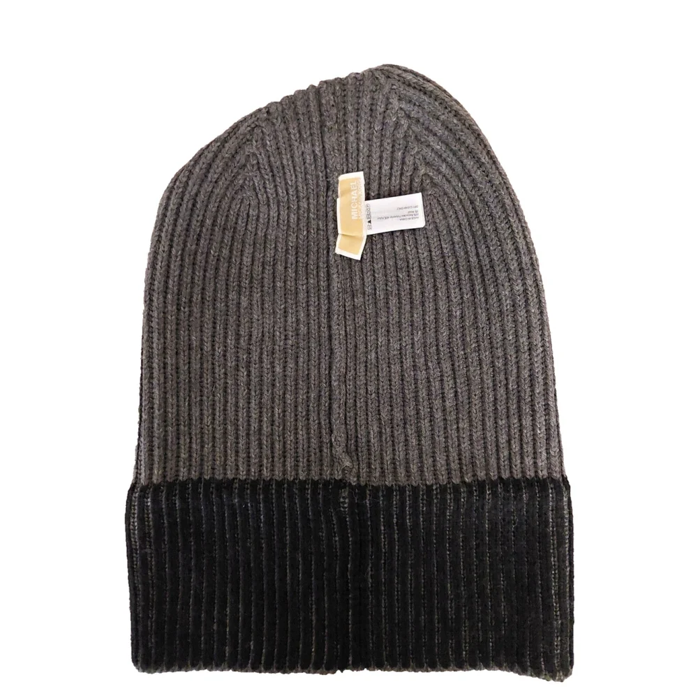 Michael Kors Colorblock Black & Gray Beanie Fall Winter Hat Sz One Size NWT